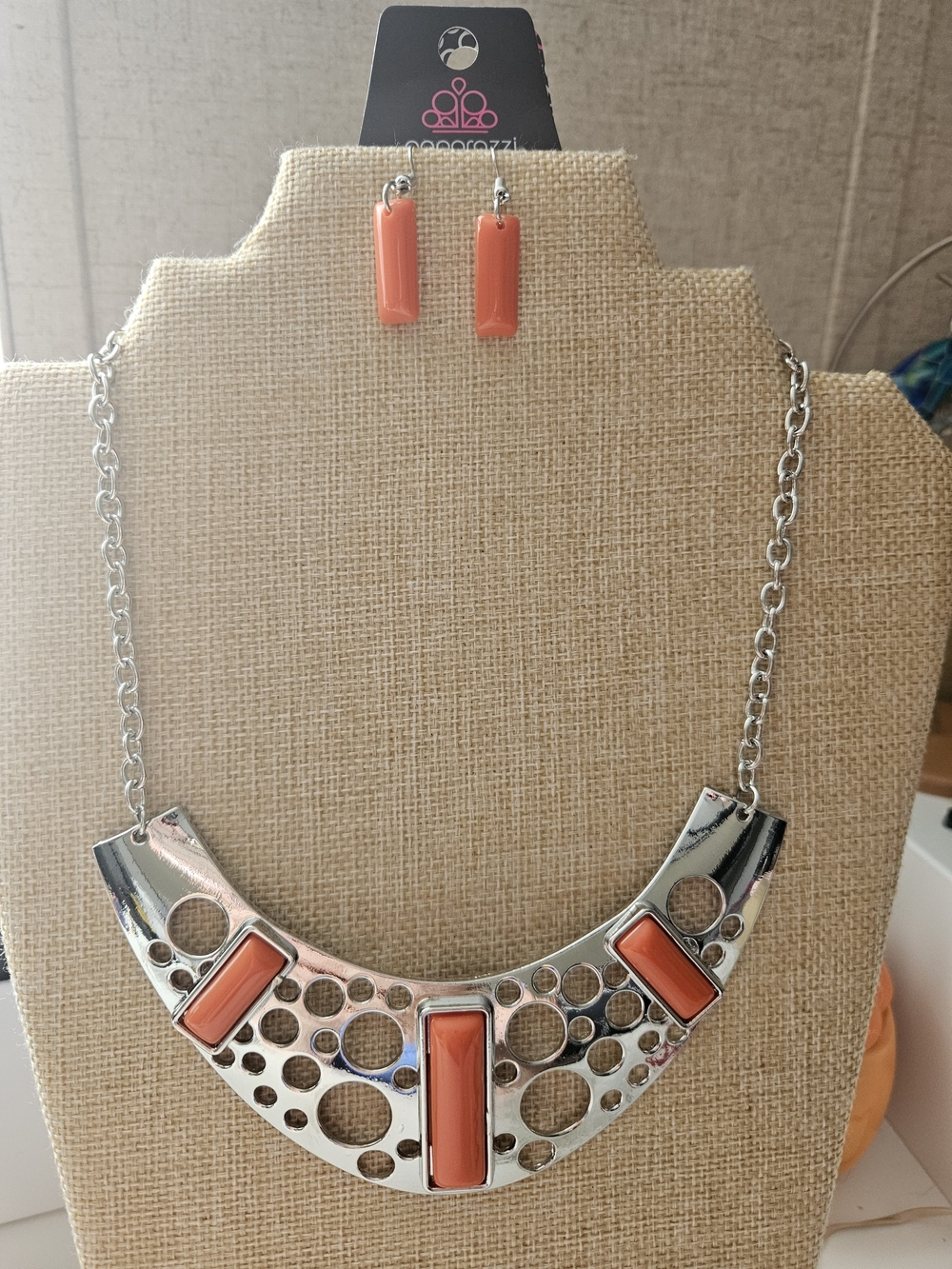 Paparazzi Orange  Statement Necklace & Earrings Set